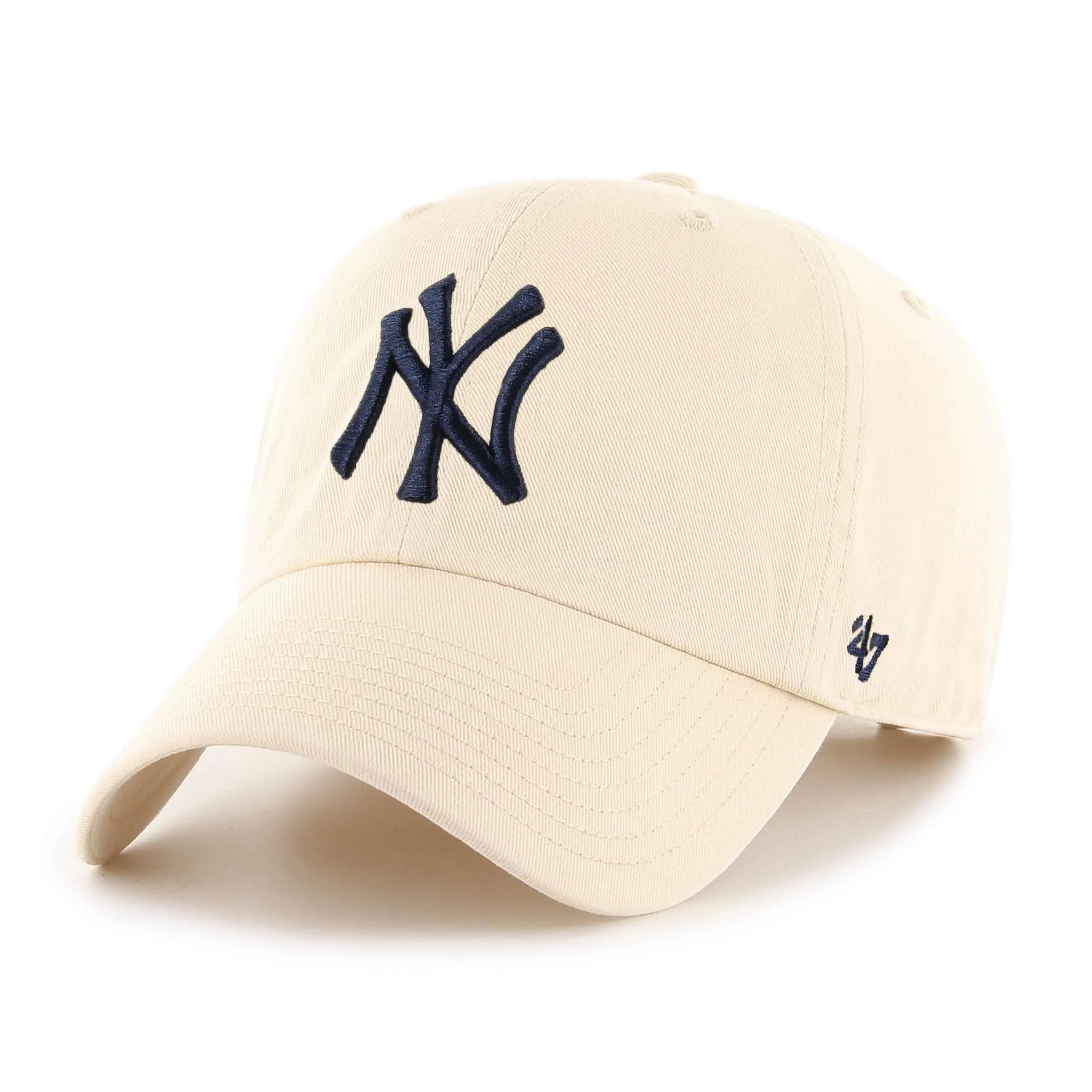 47 MLB New York Yankees Men's Brand Clean Up Cap, Natural, One-Size | Garment Washed Cotton Twill Baseball Hat - main product image