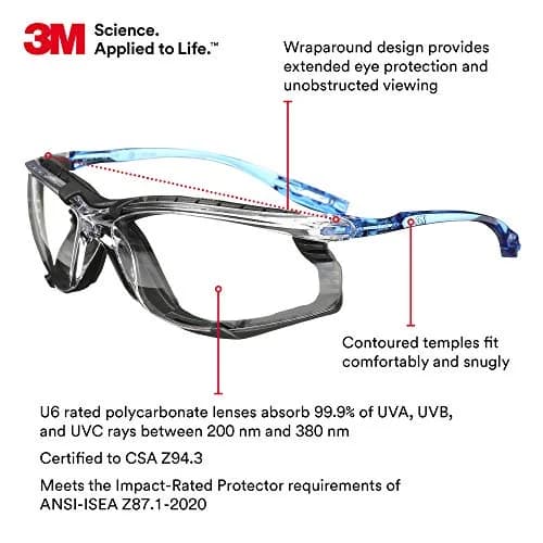 3M Virtua CCS Safety Glasses with Anti-Fog Clear Lens & Foam Gasket | ANSI Z87.1 Certified thumbnail 2