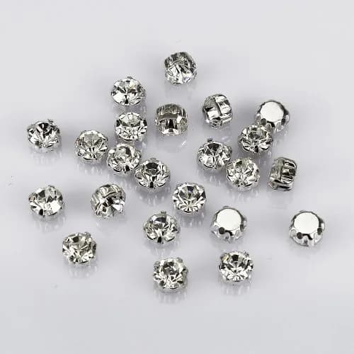 LolliBeads Crystal Ringed Sew-On Rhinestones 7mm (50 Pcs) | AAA Quality Czech Glass with Silver-Plated Brass Prongs thumbnail 1