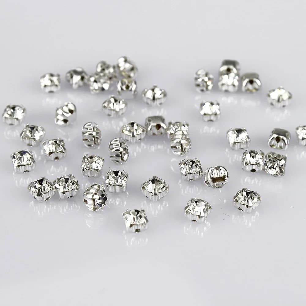 LolliBeads Crystal Ringed Sew-On Rhinestones 4mm (100 Pcs) | AAA Quality Czech Glass with Silver-Plated Brass Base - main product image