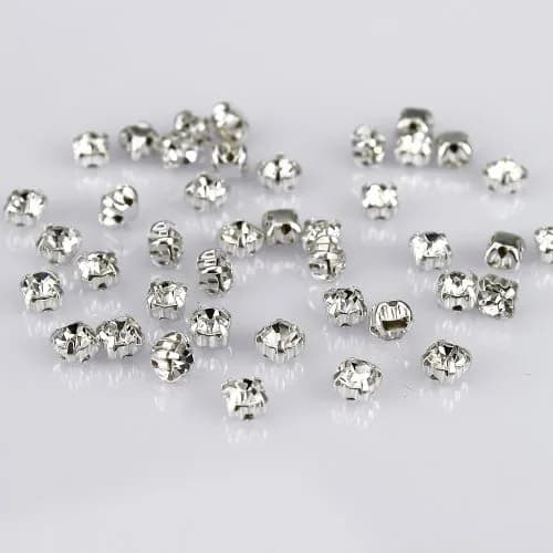 LolliBeads Crystal Ringed Sew-On Rhinestones 4mm (100 Pcs) | AAA Quality Czech Glass with Silver-Plated Brass Base thumbnail 1