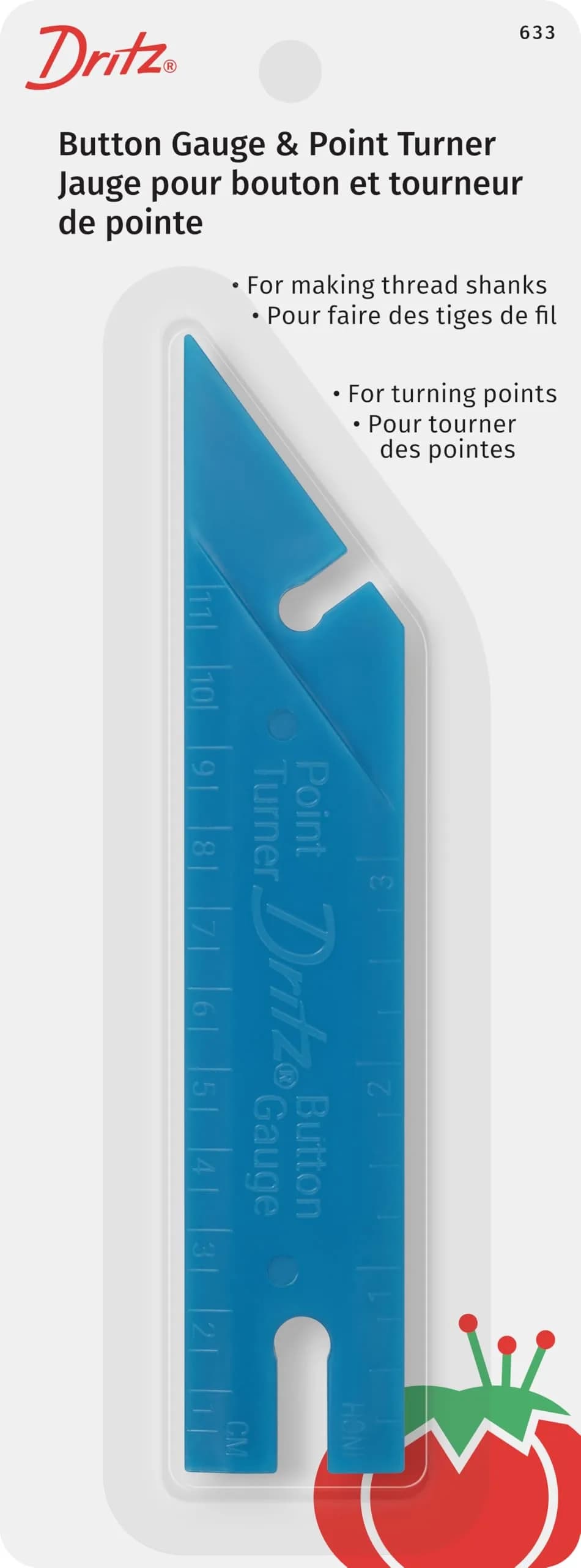 Dritz Button Gauge & Point Turner, 1 Count, Blue | Sewing Tool for Light & Heavy Fabrics - main product image
