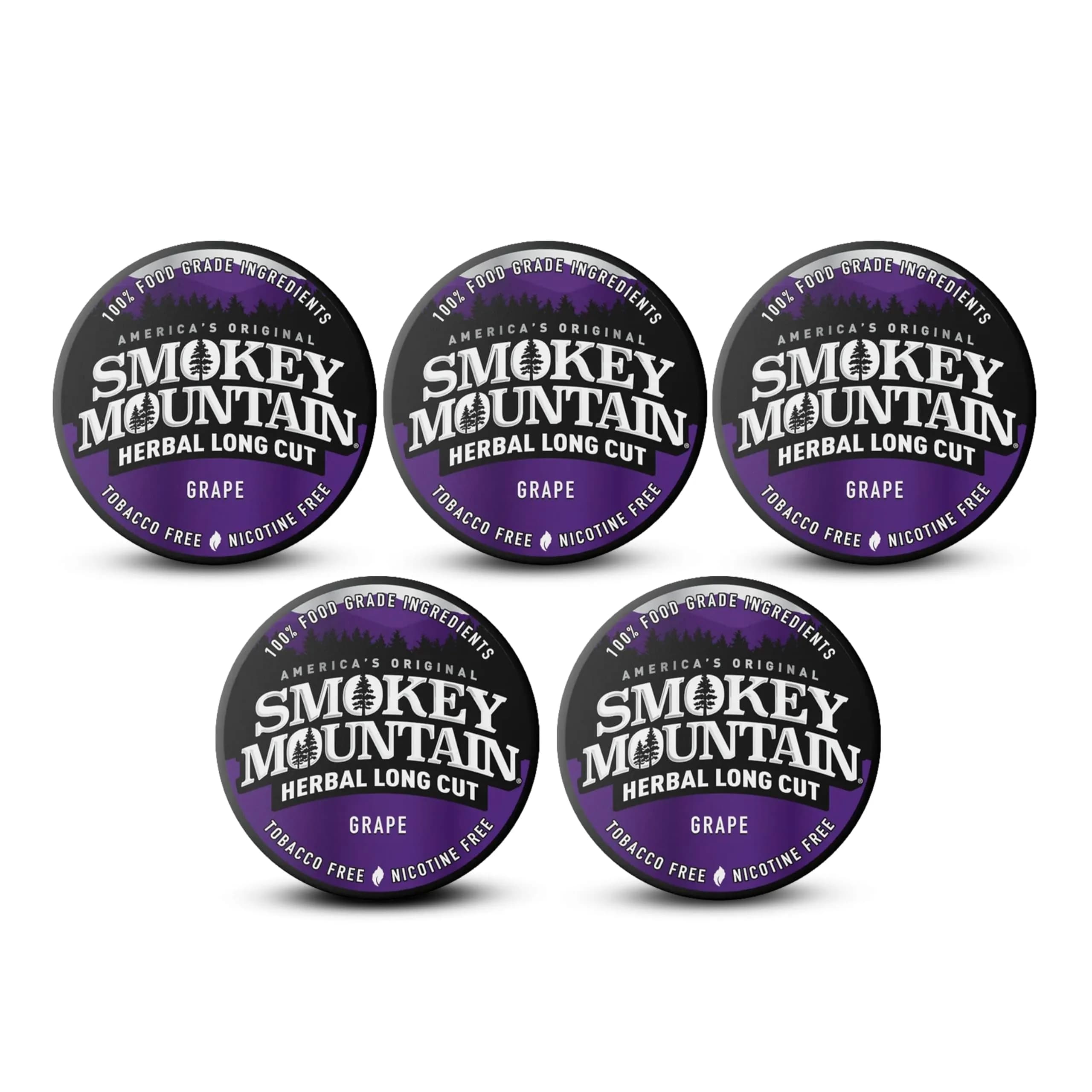 Smokey Mountain Herbal Long Cut Classic, 5 Can Box | Tobacco-Free, Nicotine-Free Herbal Snuff — Grape