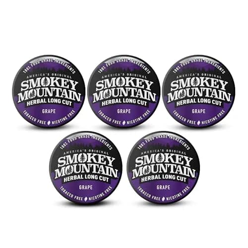 Smokey Mountain Herbal Long Cut Grape, 5 Can Box | Tobacco-Free Nicotine-Free Herbal Snuff thumbnail 1