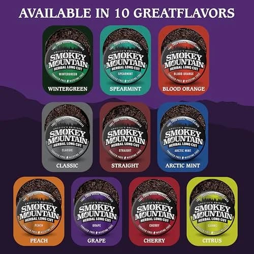 Smokey Mountain Herbal Long Cut Grape, 5 Can Box | Tobacco-Free Nicotine-Free Herbal Snuff thumbnail 8