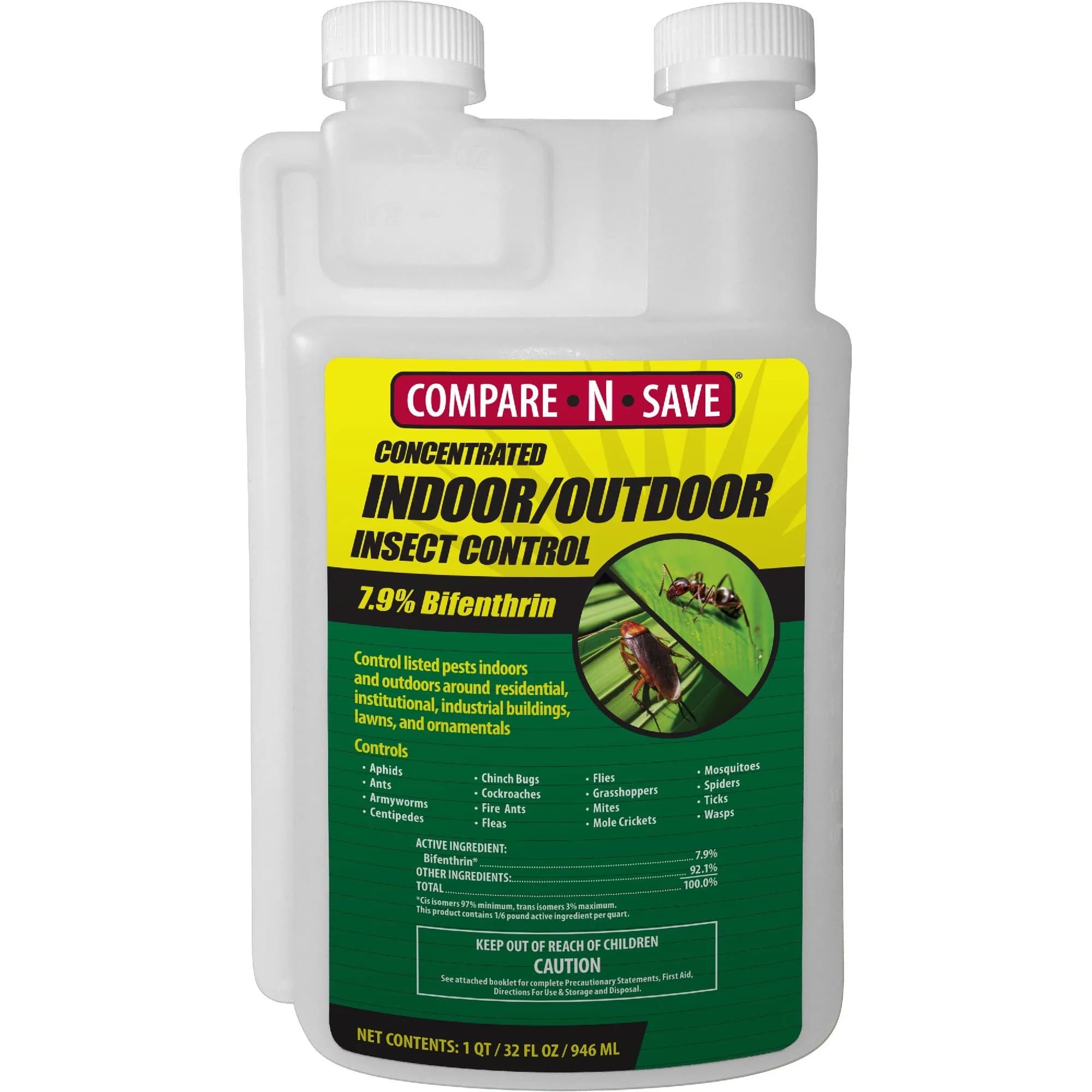 Compare-N-Save 7.9% Bifenthrin Concentrate Insect Control 473ml (16 Fl Oz) | Kills Pests Indoors & Outdoors — 32 Fluid Ounces
