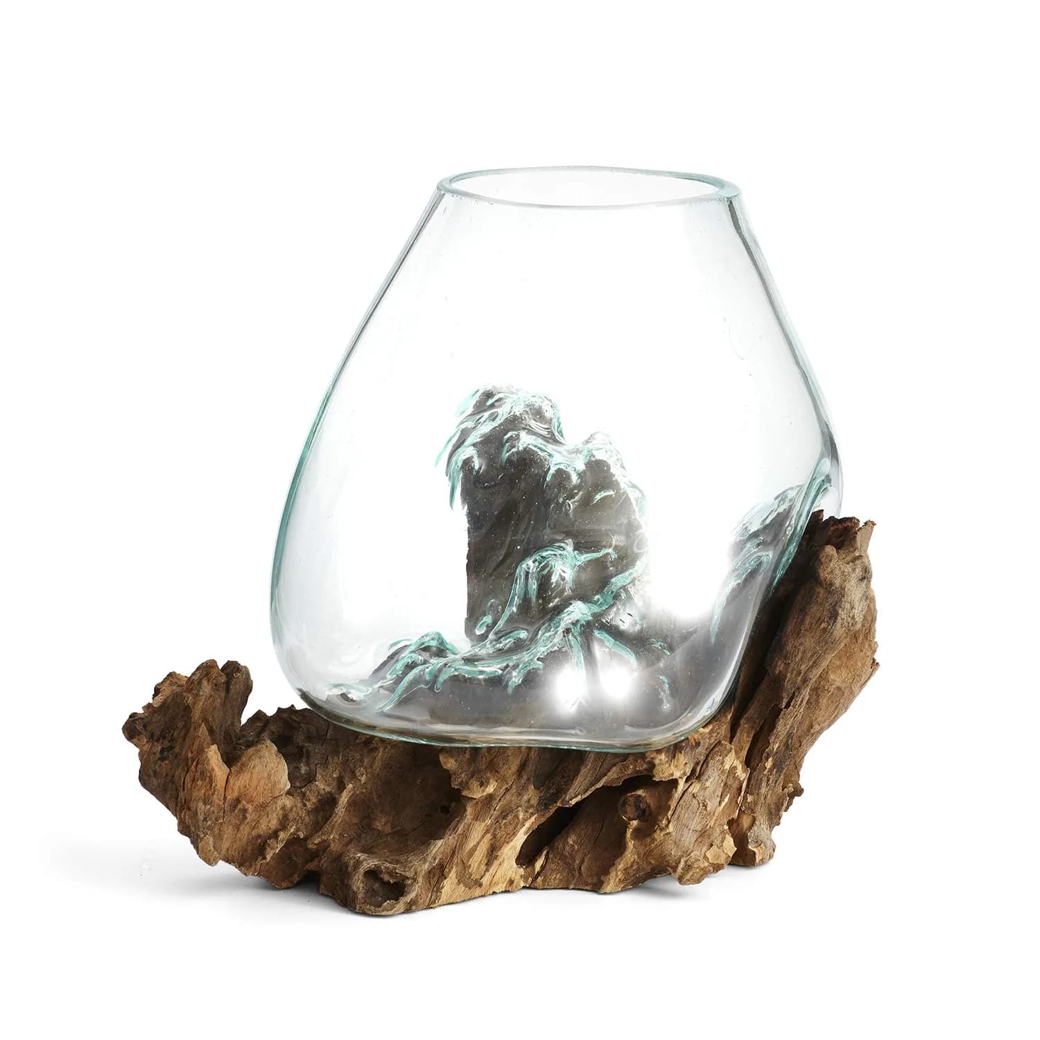 Cohasset Molten Glass | #650-24 | Handcrafted Terrarium & Fairy Garden Sculpture | 9.5" Wide | Recycled Glass & Wood