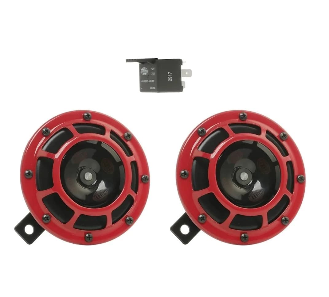 Hella Red Super Tone Horn Set 12V (2-Pack, 125mm Width) | High/Low Frequency Sound - main product image
