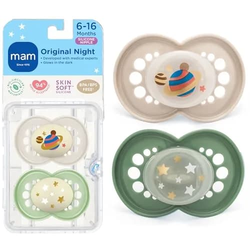 MAM Original Baby Pacifiers 6-16 Months, Glows in The Dark, 2 Pack | Developed with Pediatric Dentists & Specialists thumbnail 1