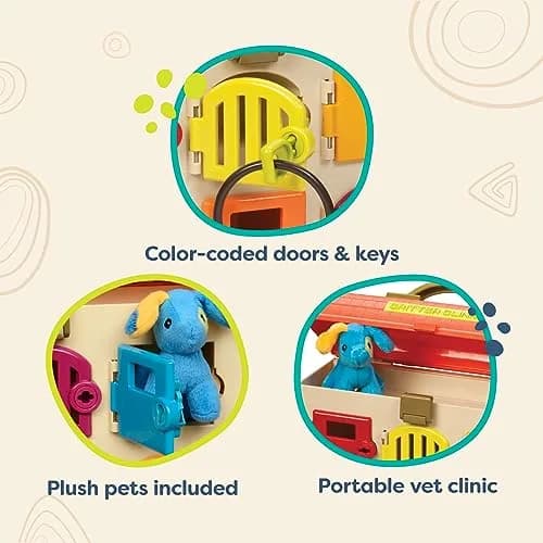 B. toys Critter Clinic Vet Set, Portable Animal Hospital | 6 Rooms, 5 Tools, 2 Plush Pets, Portable Handle (2+ Years) thumbnail 2
