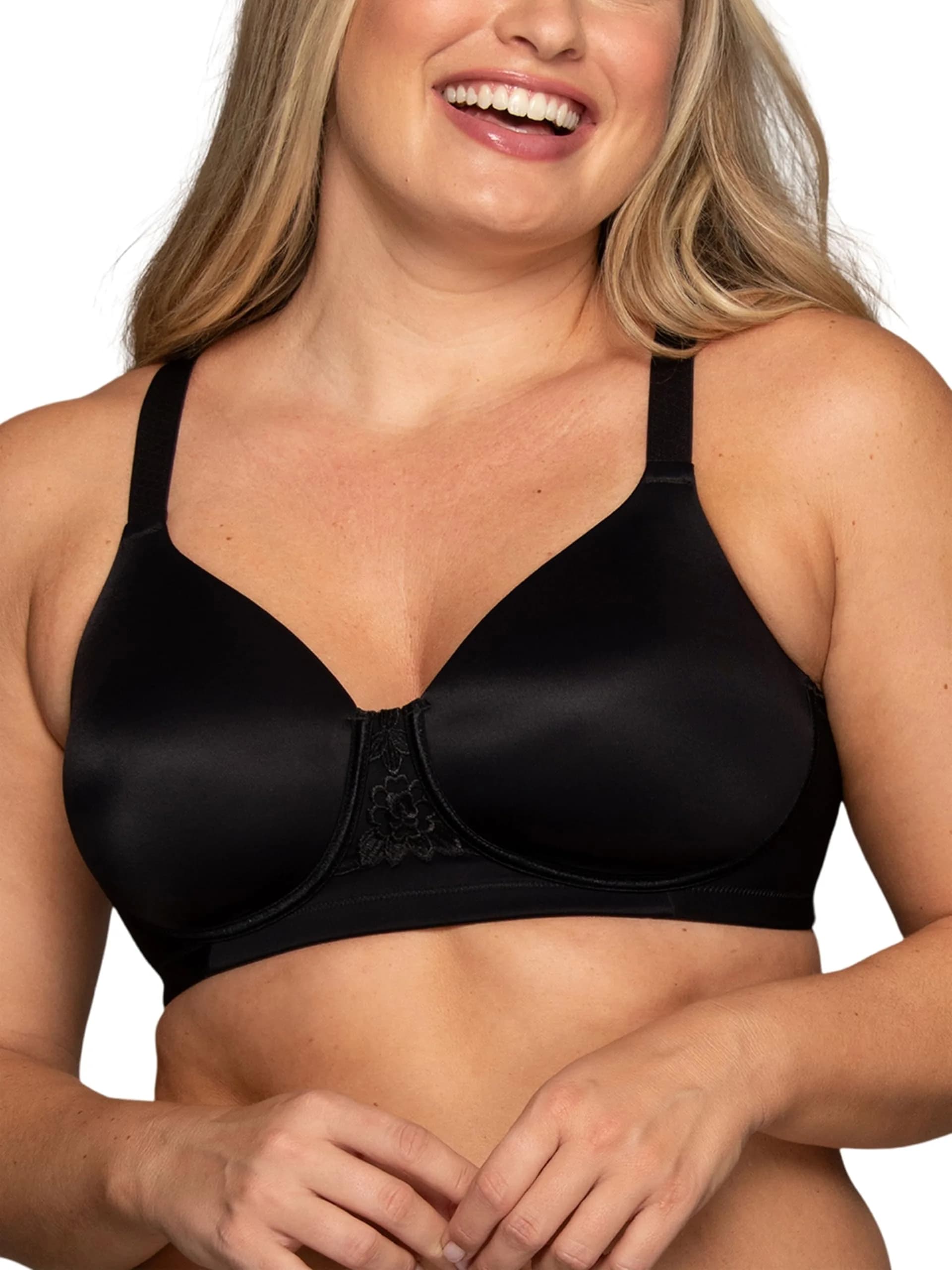 Vanity Fair Full Figure Bra 38D | Back Smoothing, Wirefree, Lightly Lined — Wirefree - Black