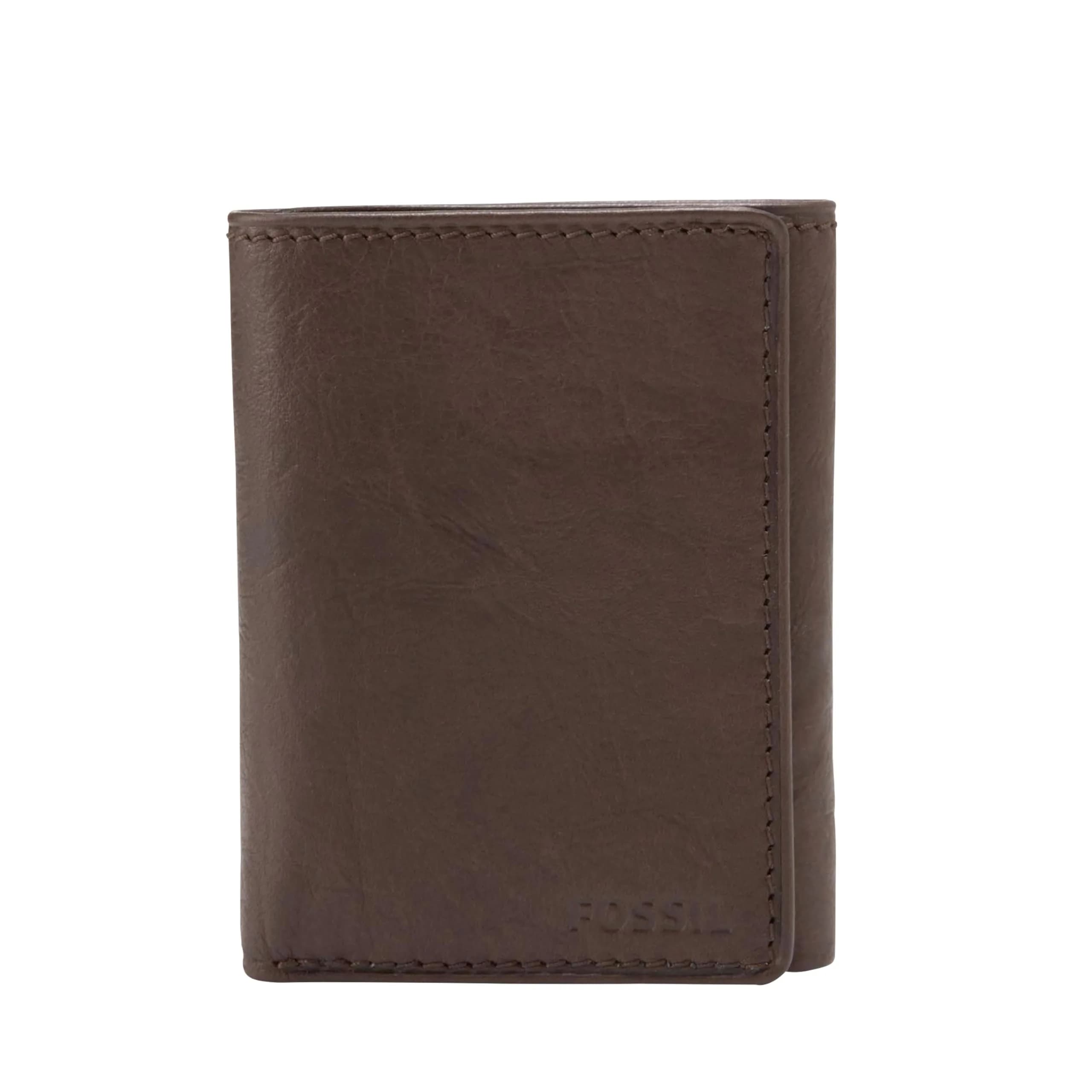 Fossil Men's Ingram Leather Trifold Wallet with ID Window | Classic Black Leather Slim Design — Ingram Brown / One Size