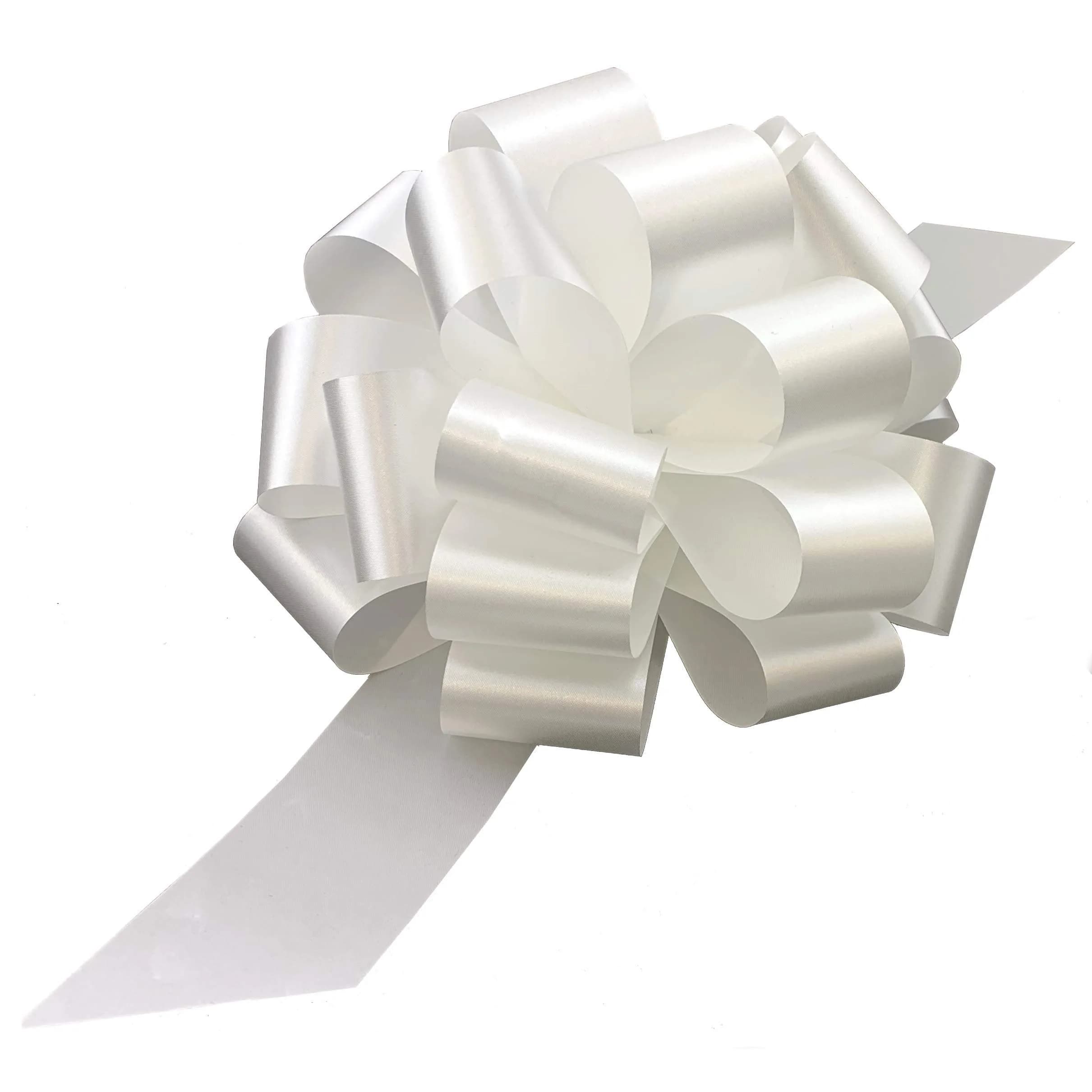 GiftWrap Etc. Large White Wedding Pull Bows - 9 Inch (22.86 cm) Wide, Set of 6 | Elegant Solid Polyester for Parties & Gifts — White