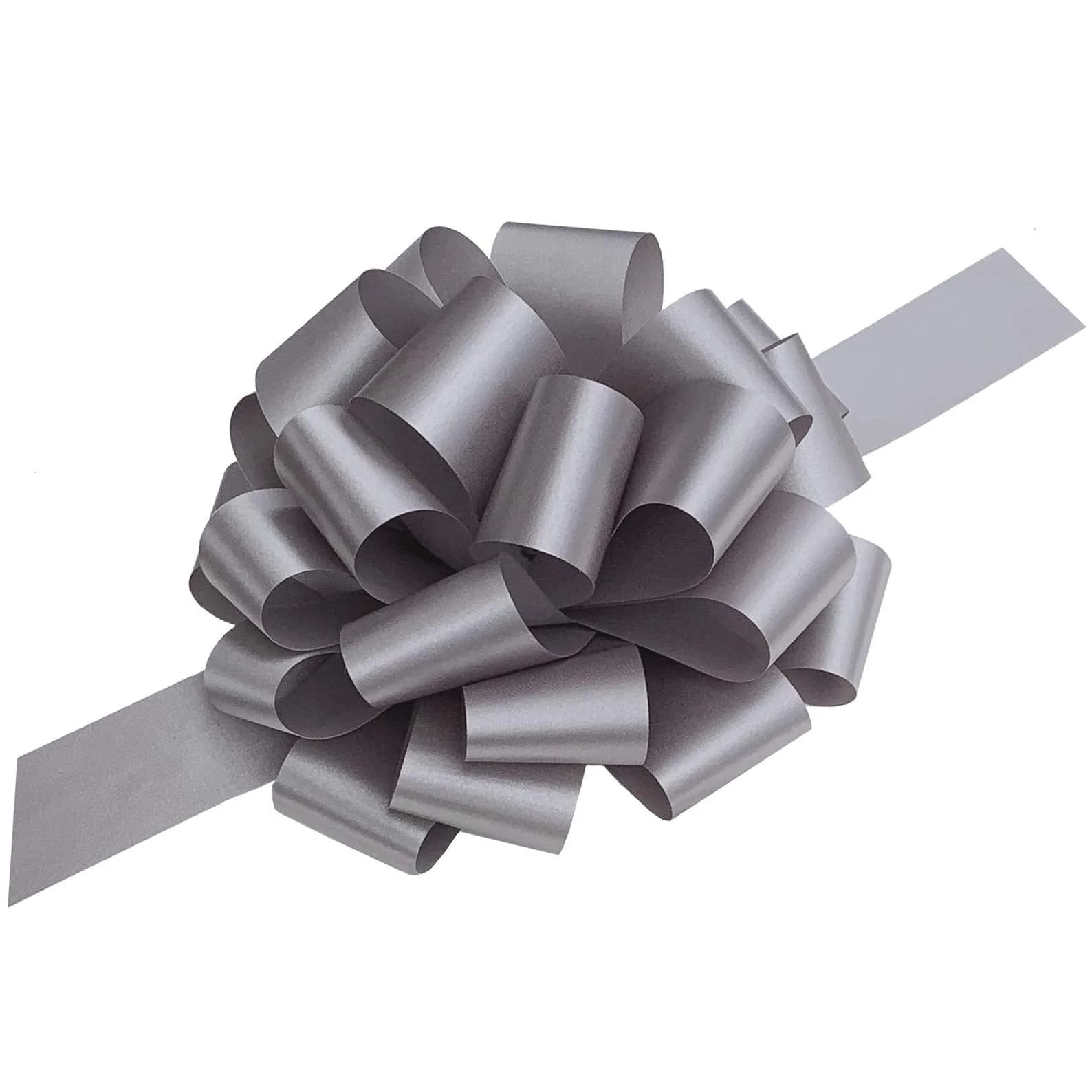 GiftWrap Etc. Large White Wedding Pull Bows - 9 Inch (22.86 cm) Wide, Set of 6 | Elegant Solid Polyester for Parties & Gifts — Silver