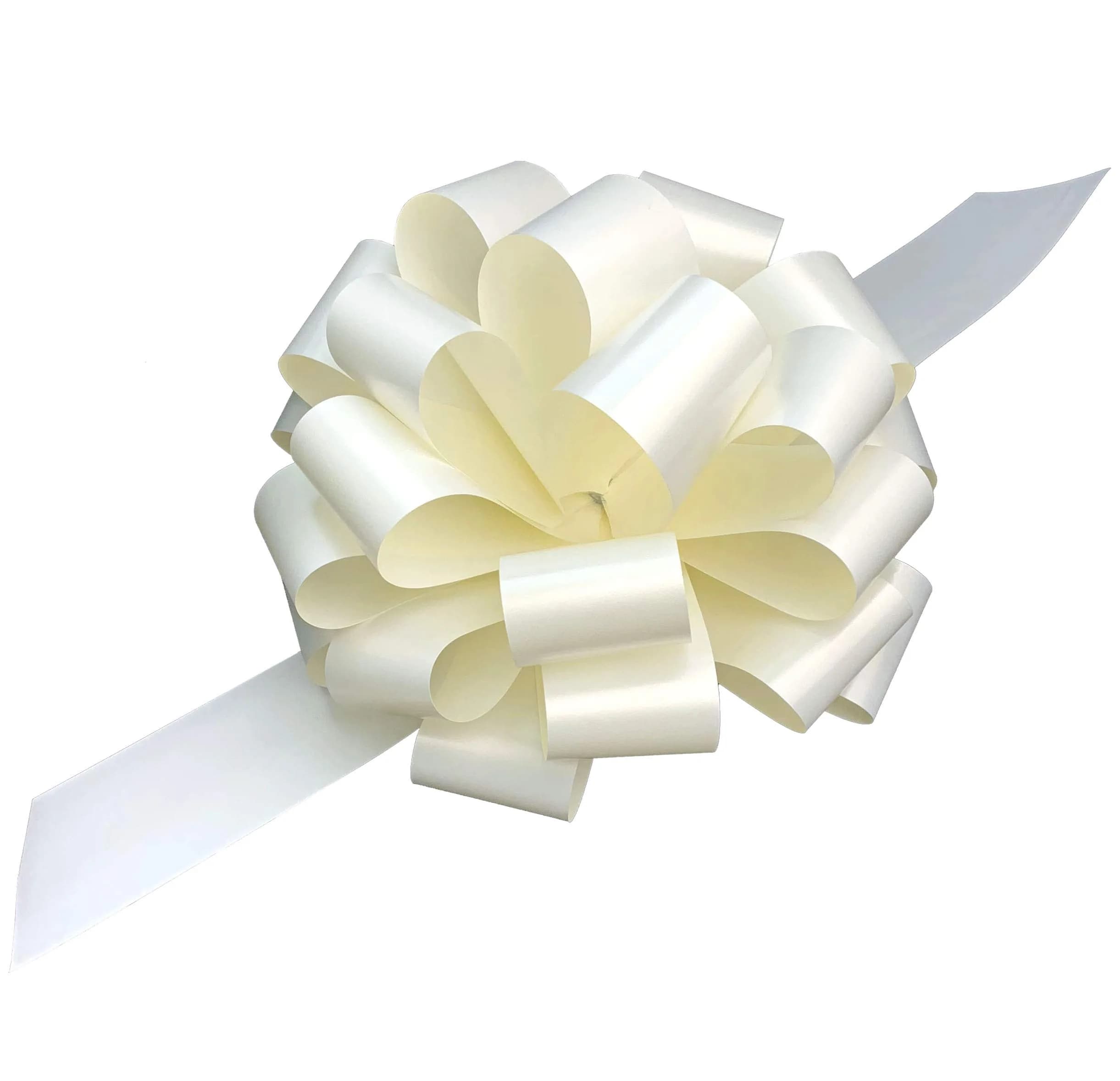 GiftWrap Etc. Large White Wedding Pull Bows - 9 Inch (22.86 cm) Wide, Set of 6 | Elegant Solid Polyester for Parties & Gifts — Ivory