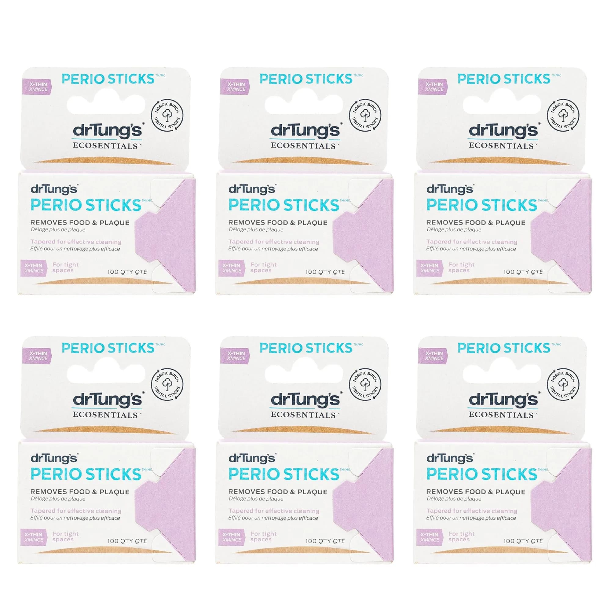 drTung's Perio Sticks Dental Floss Picks - Thin, 600 Count (6x100) | Gentle Gum Cleaning & Plaque Removal — X-Thin