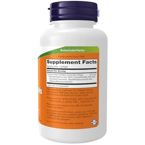 NOW Supplements Turmeric Curcumin 60 Softgels | Standardized Extract with 95% Curcuminoids thumbnail 2