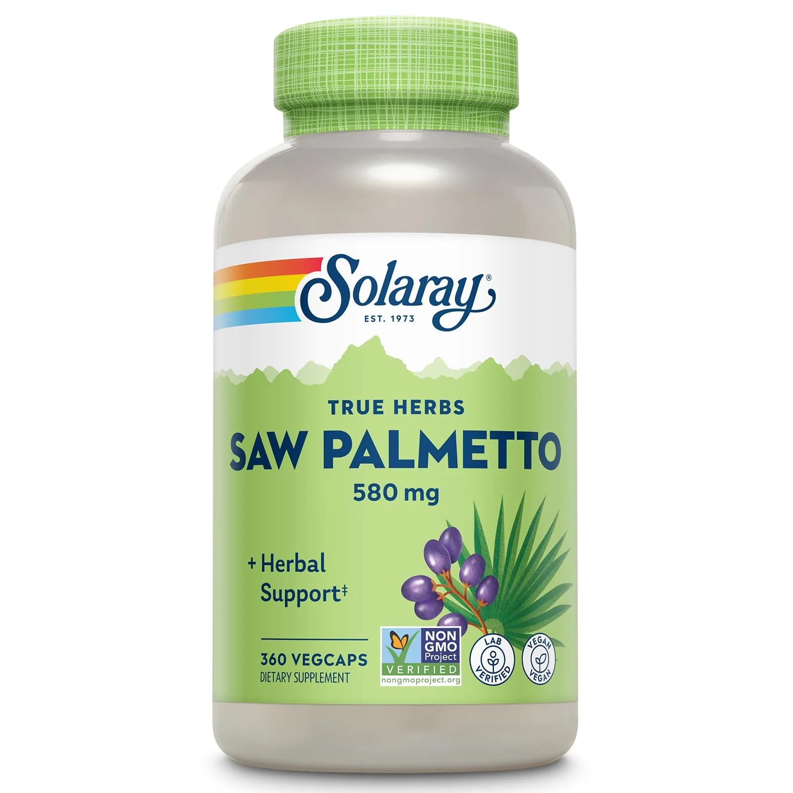 SOLARAY Saw Palmetto Berries 580 mg | Vegan, Gluten-Free Herbal Supplement for Men & Women (360 VegCaps) - main product image