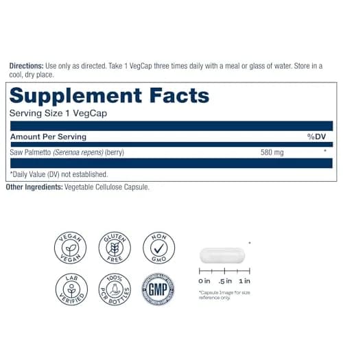SOLARAY Saw Palmetto Berries 580 mg | Vegan, Gluten-Free Herbal Supplement for Men & Women (360 VegCaps) thumbnail 2