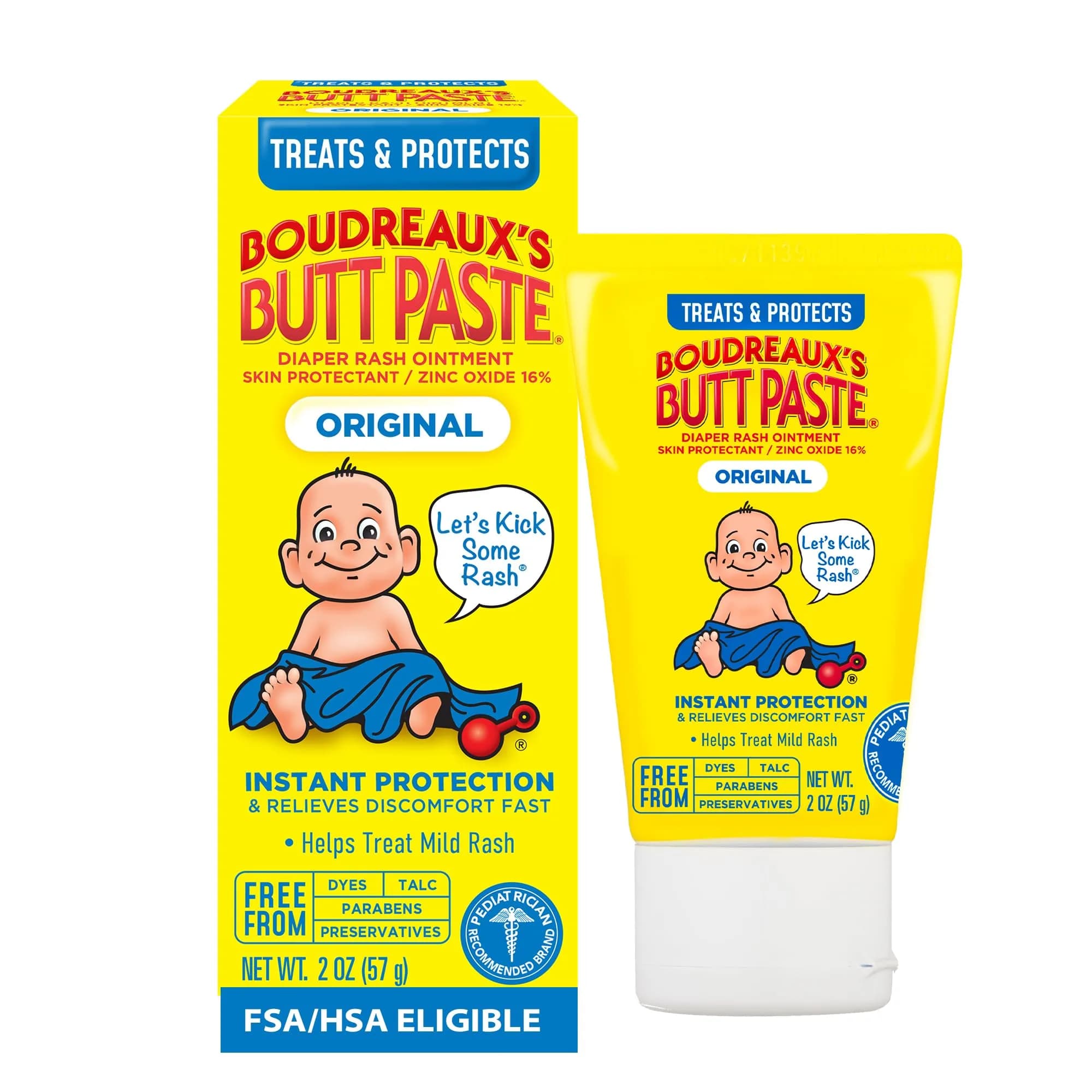 Boudreaux's Butt Paste Original Diaper Rash Cream Skin Protectant 4 Oz (118 ml) | Pharmacist-Developed for Instant Protection — 2 Ounce