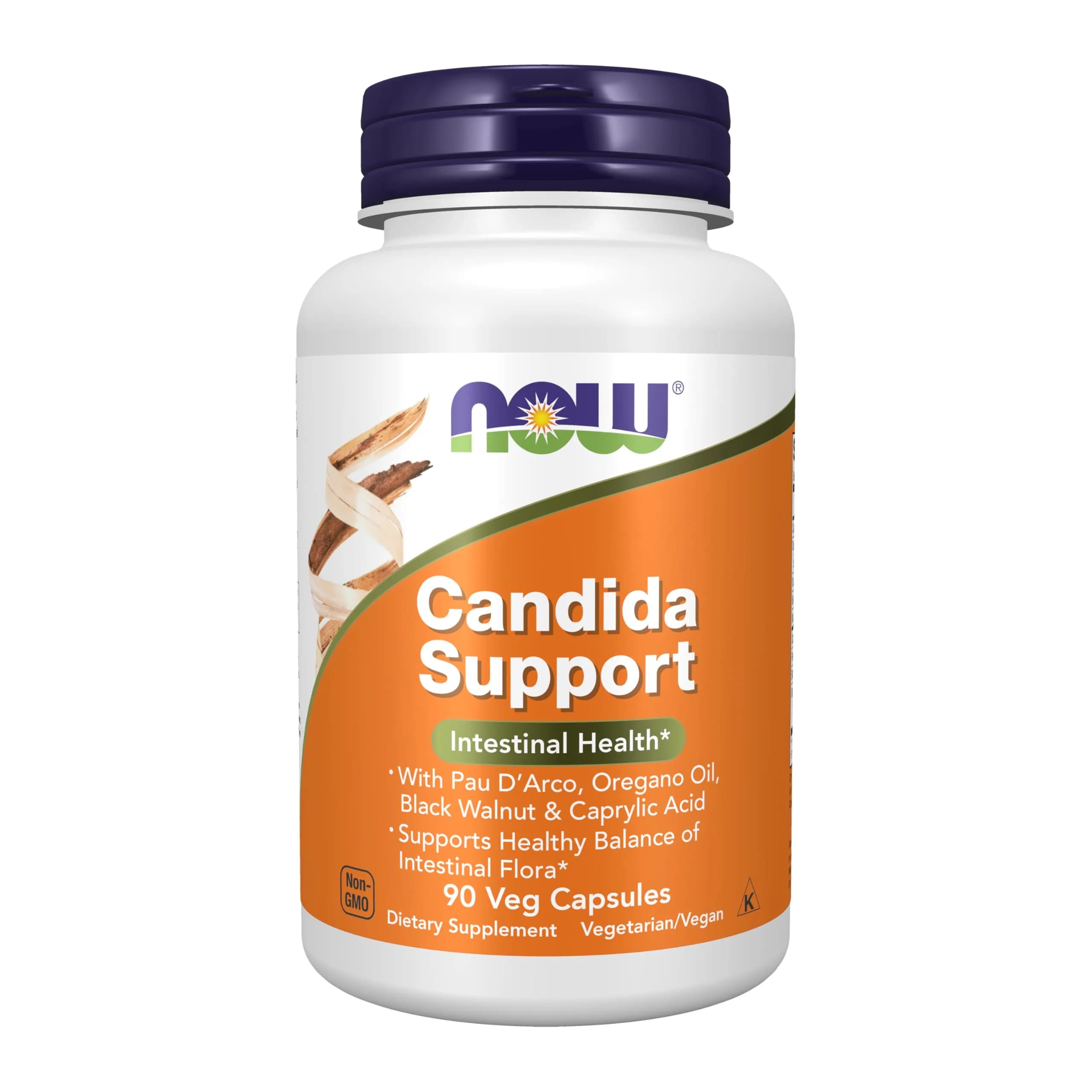NOW Supplements Candida Support with Pau D'Arco, Oregano Oil, 90 Veg Caps | Supports Gut Balance & Intestinal Flora — Tan/Beige W/Dark Speckles