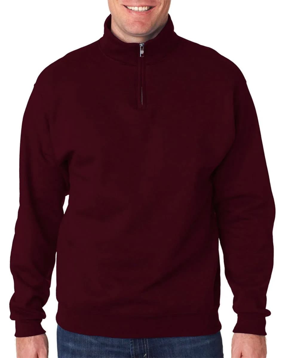 Jerzees Men's NuBlend Quarter Zip Cadet Collar Sweatshirt Small Maroon | Heavyweight Cotton-Poly Blend - main product image