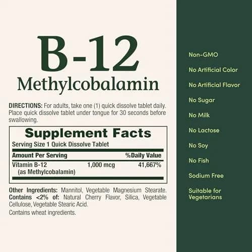 Nature's Bounty Vitamin B12 Microlozenge 1000mcg Cherry thumbnail 5