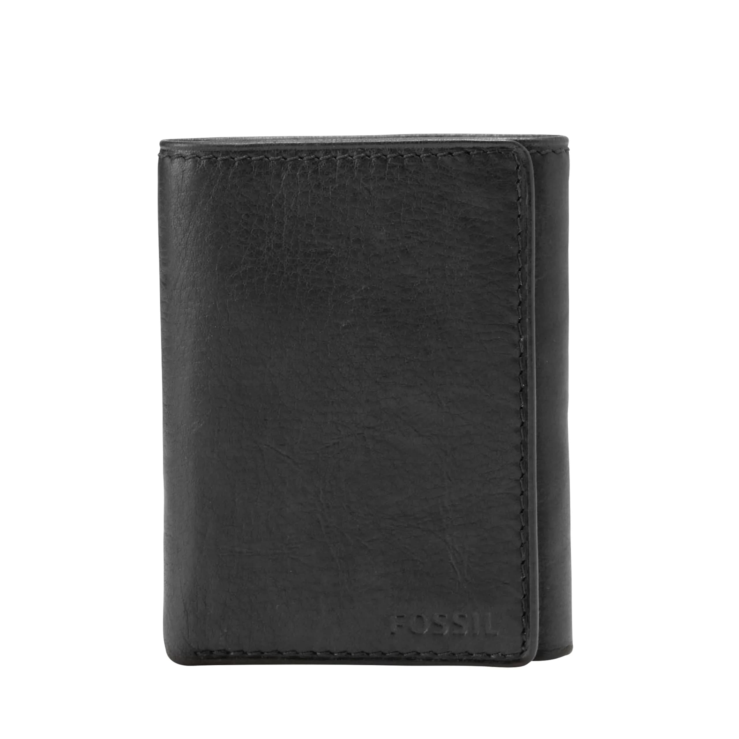 Fossil Men's Ingram Leather Trifold Wallet with ID Window | Classic Black Leather Slim Design - main product image