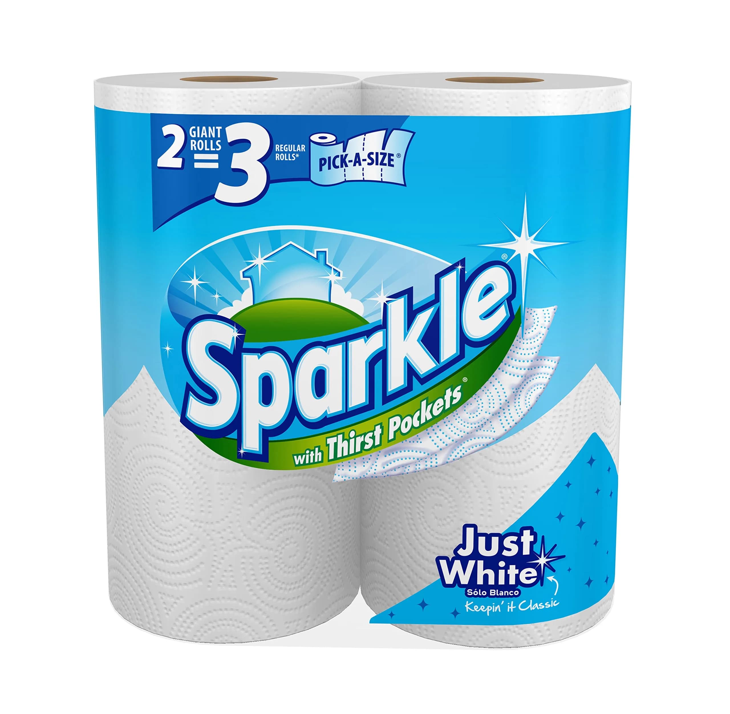 Sparkle Tear-A-Square Paper Towels, 12 Double Rolls (1320 Sheets Total) | Strong 2-Ply Kitchen Towels for Cleanup — White