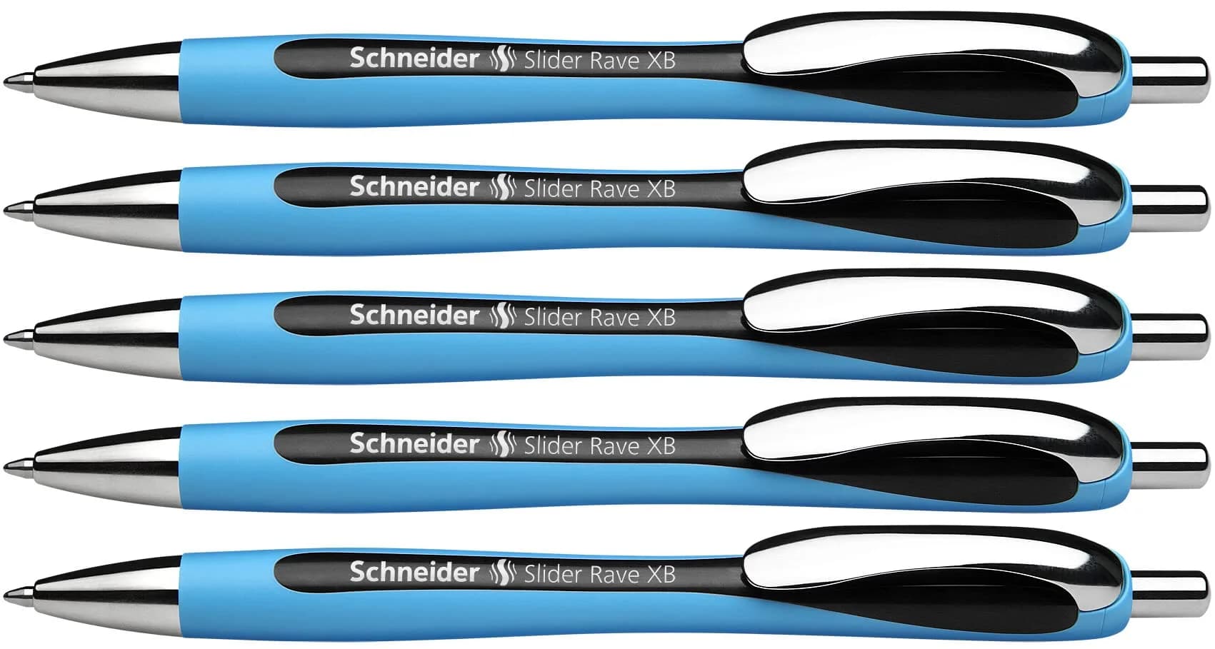 Schneider Slider Rave XB Ballpoint Pen, 1.4mm Extra Broad, Light Blue Barrel, Black Ink, Box of 5 Pens | Smooth Viscoglide Ink - main product image