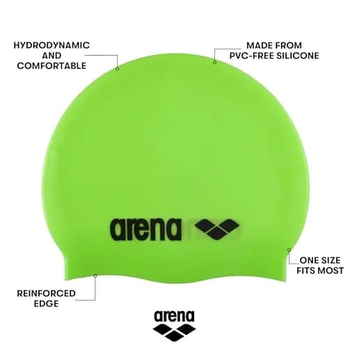 Arena Classic Unisex Silicone Swim Cap for Women and Men, Acid Lime/Silver | Hydrodynamic, Durable & Comfortable thumbnail 2