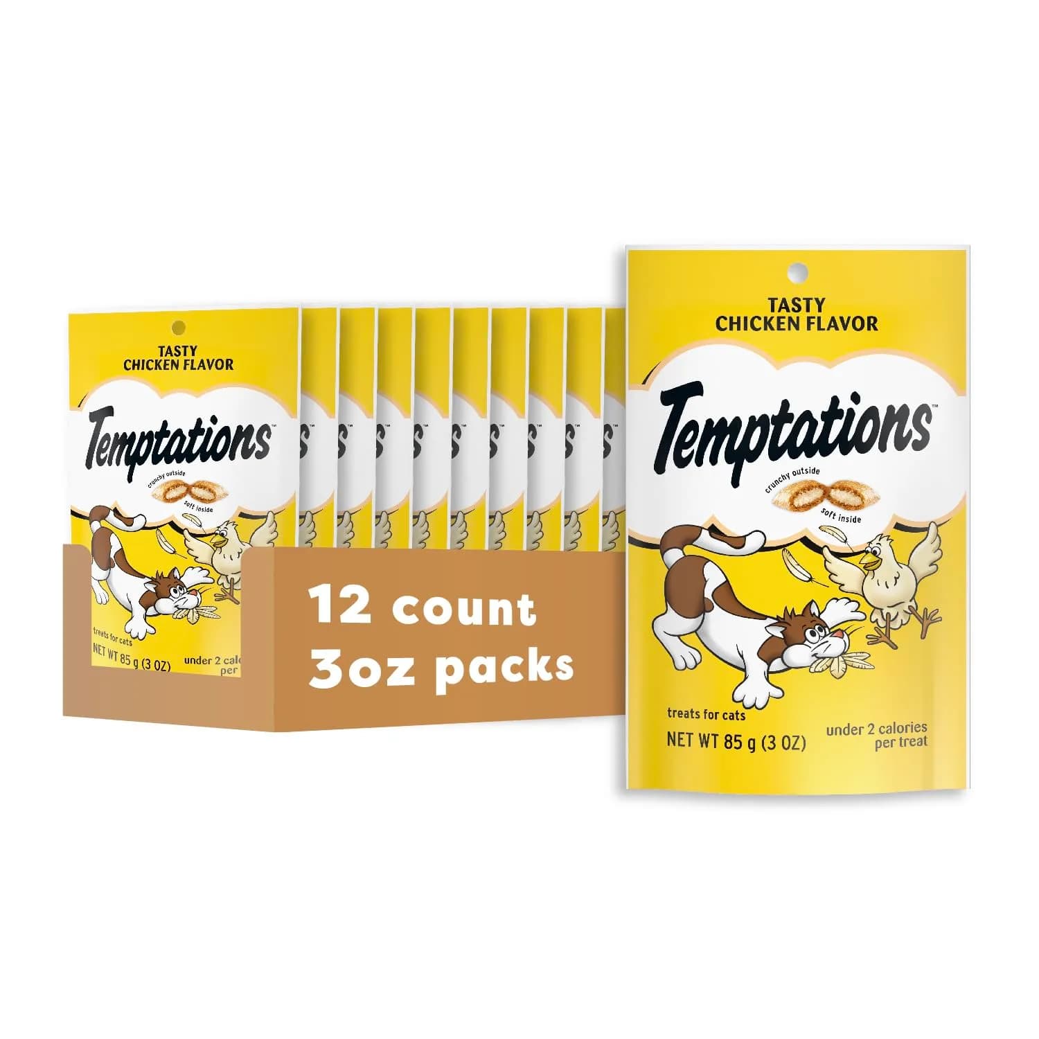 Temptations Classic Crunchy and Soft Cat Treats, Tasty Chicken Flavor, 36 oz (1.02 kg) | 12-Pack for Adult Cats