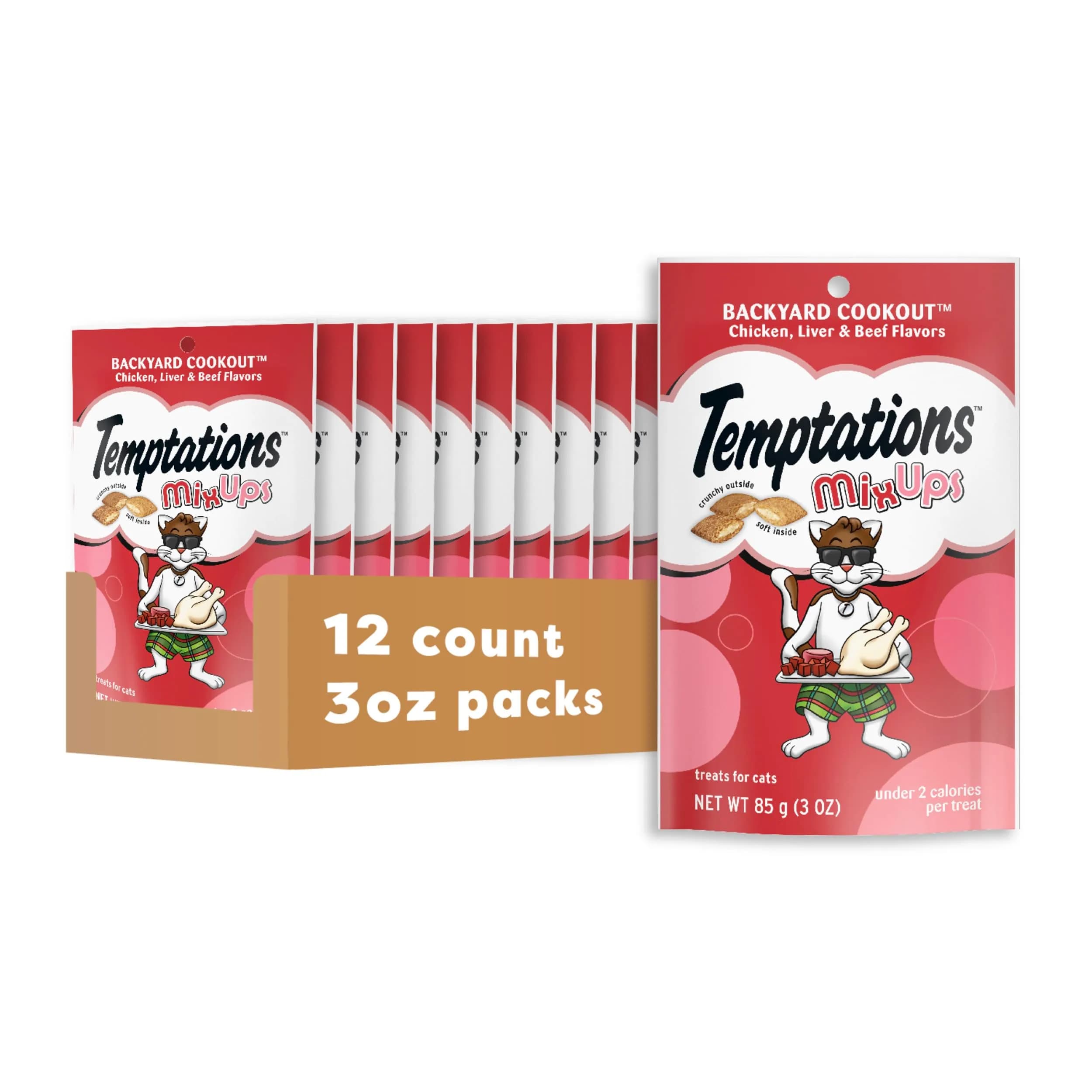 Temptations MixUps Crunchy and Soft Cat Treats, Backyard Cookout Flavor, 850g (30 oz) | Cats Love the Trifecta of Chicken, Liver & Beef — 36 oz