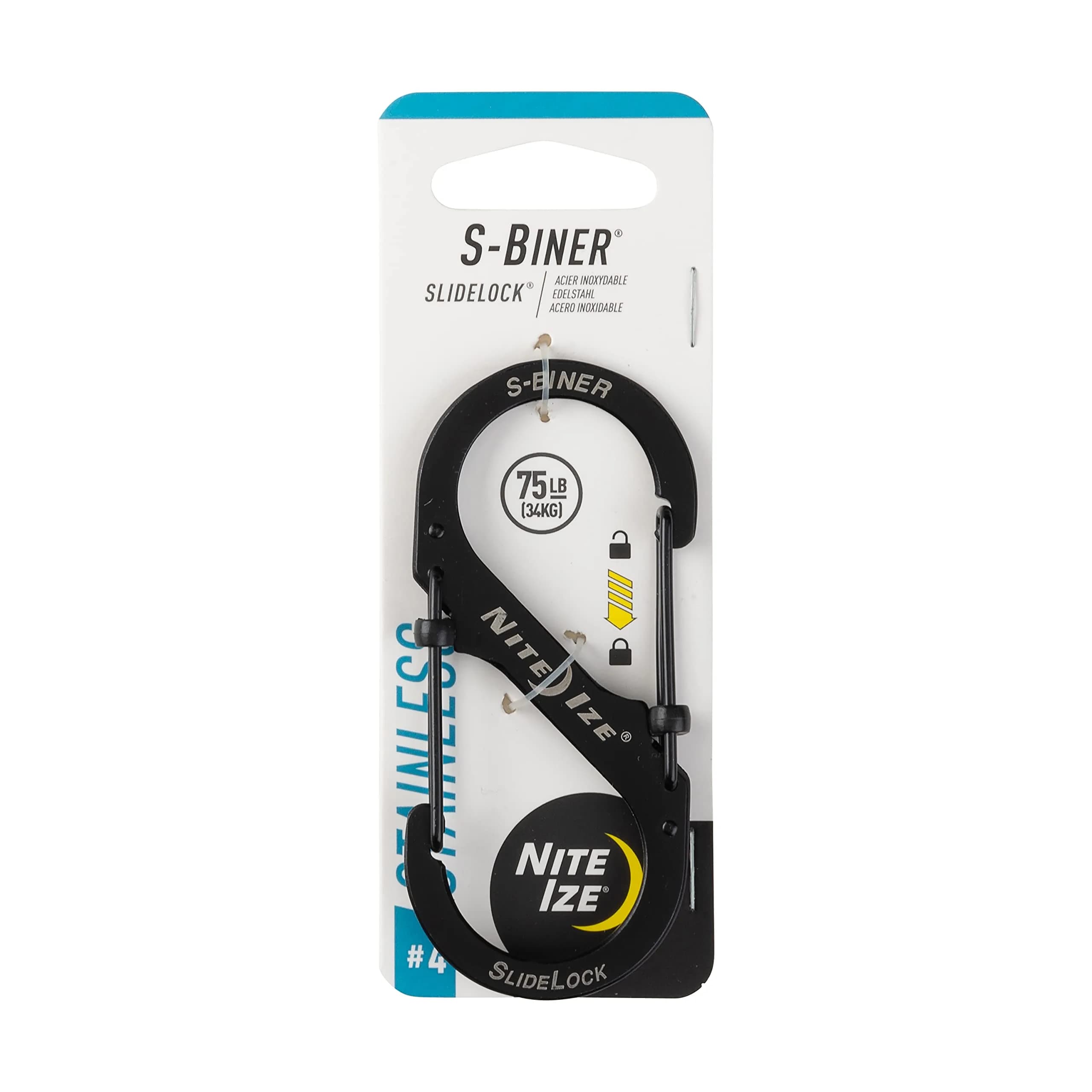 Nite Ize S-Biner Slide Lock Carabiner #4 - 75lb Capacity, Black | Secure Dual Gate Locking