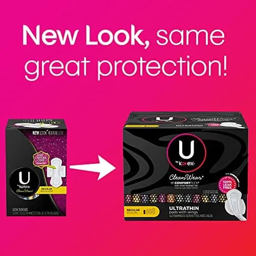 U by Kotex CleanWear Ultra Thin Feminine Pads with Wings, Regular, Fragrance-Free, 50 Count | USA Imported, Duties Included thumbnail 2