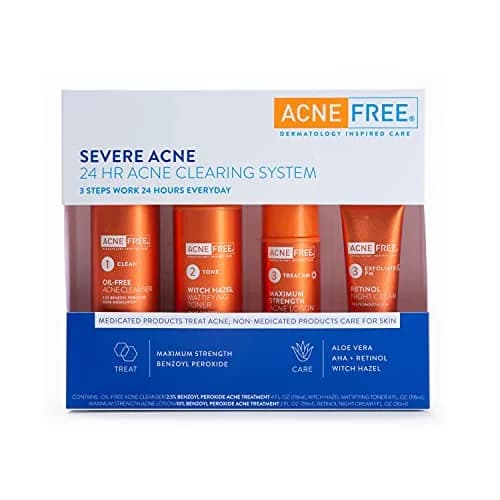 AcneFree Severe Acne 24 Hour Clearing System for stubborn acne | 4 Step Routine Kit with Benzoyl Peroxide & Retinol thumbnail 1