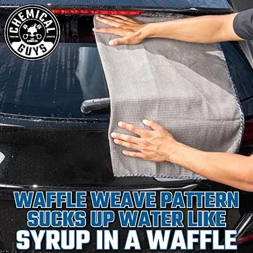 Chemical Guys Waffle Weave Gray Matter Microfiber Drying Towel 63cm x 91cm (25"x 36") | Scratch-Free Drying for Cars thumbnail 4