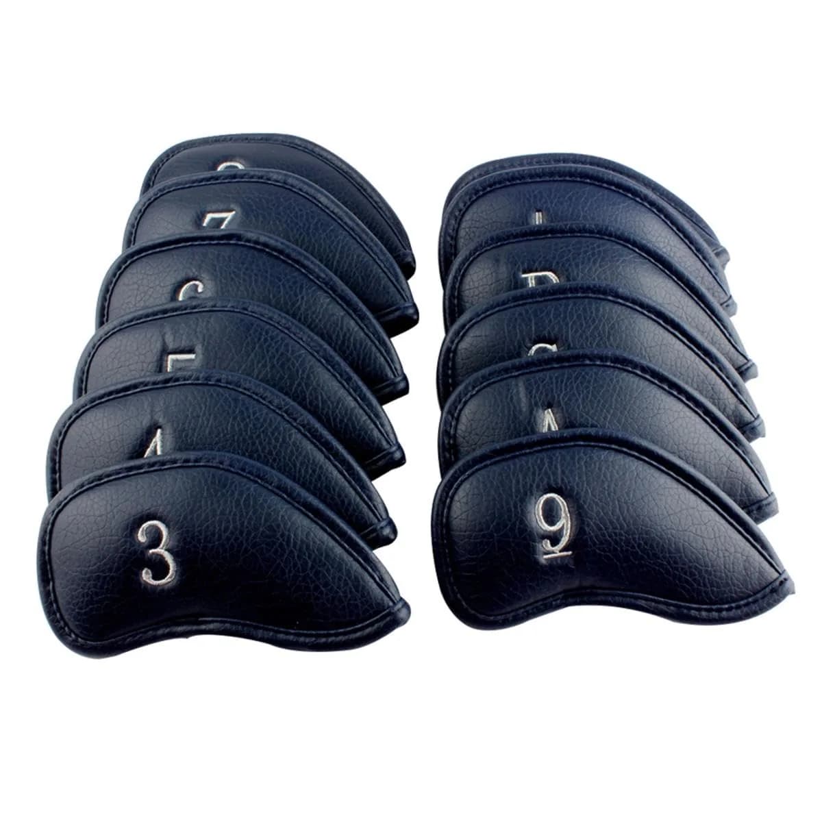 CRAFTSMAN GOLF Custom 12pcs Thick Synthetic Leather Golf Iron Head Covers Set | Personalized, Water-Resistant, Machine Washable — 12pcs Blue with Silver No.for Right