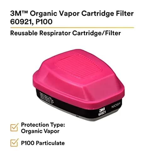 3M P100 Respirator Cartridge/Filter 60921 | NIOSH Approved, 1 Pair, OV/P100, Magenta/Black thumbnail 2