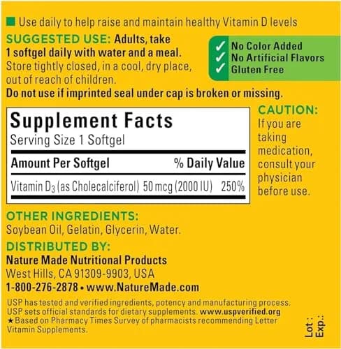 Nature Made Vitamin D3 2000 IU Liquid Softgels 270 Count (90 ea Pack of 3) | Supports Bone, Muscle & Immune Health thumbnail 2