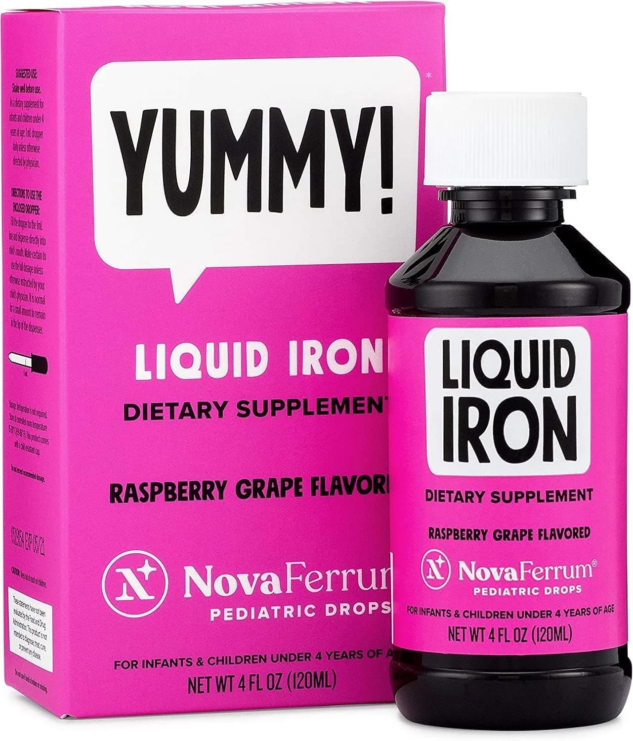NovaFerrum Yummy Pediatric Drops Liquid Iron Supplement 15mg (4 Fl Oz / 120 mL) | Clinically Proven Safe & Effective Iron for Kids