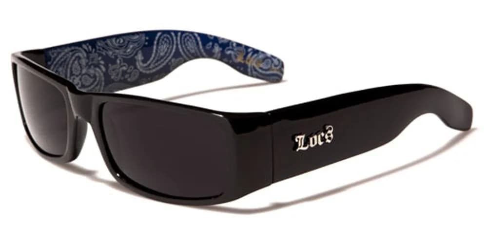 Locs 9006 Hardcore Gangster Sunglasses - Original Black | UV400 Protection — Black W/ Blue Bandana Print