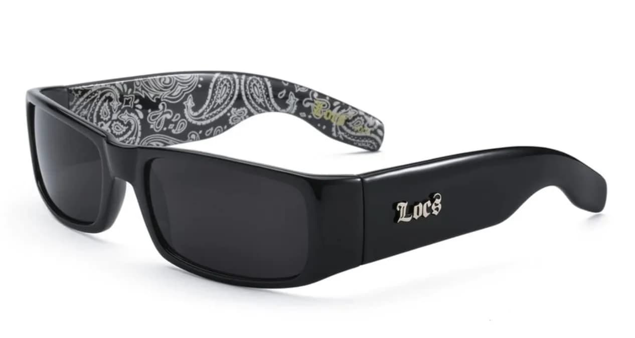 Locs Mens Hardcore Wrap Around Sunglasses with Bandana Print Inside, Black - Black Inside, Medium | UV Protection for Outdoor Sports — Black
