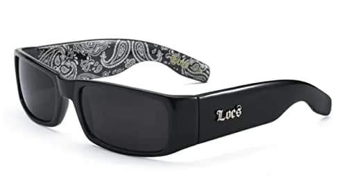 Locs Mens Hardcore Wrap Around Sunglasses with Bandana Print Inside, Black - Black Inside, Medium | UV Protection for Outdoor Sports thumbnail 1