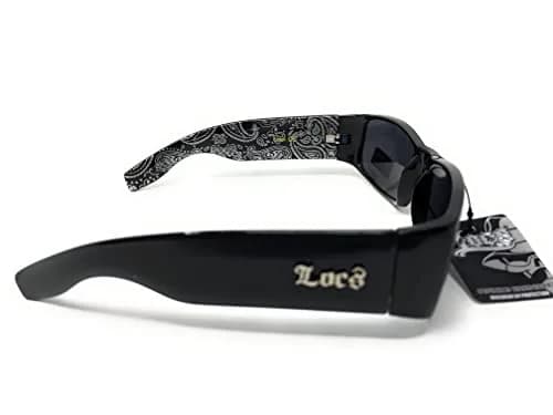 Locs Mens Hardcore Wrap Around Sunglasses with Bandana Print Inside, Black - Black Inside, Medium | UV Protection for Outdoor Sports thumbnail 5