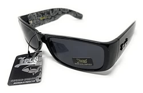 Locs Mens Hardcore Wrap Around Sunglasses with Bandana Print Inside, Black - Black Inside, Medium | UV Protection for Outdoor Sports thumbnail 2