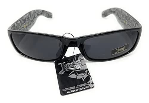 Locs Mens Hardcore Wrap Around Sunglasses with Bandana Print Inside, Black - Black Inside, Medium | UV Protection for Outdoor Sports thumbnail 3