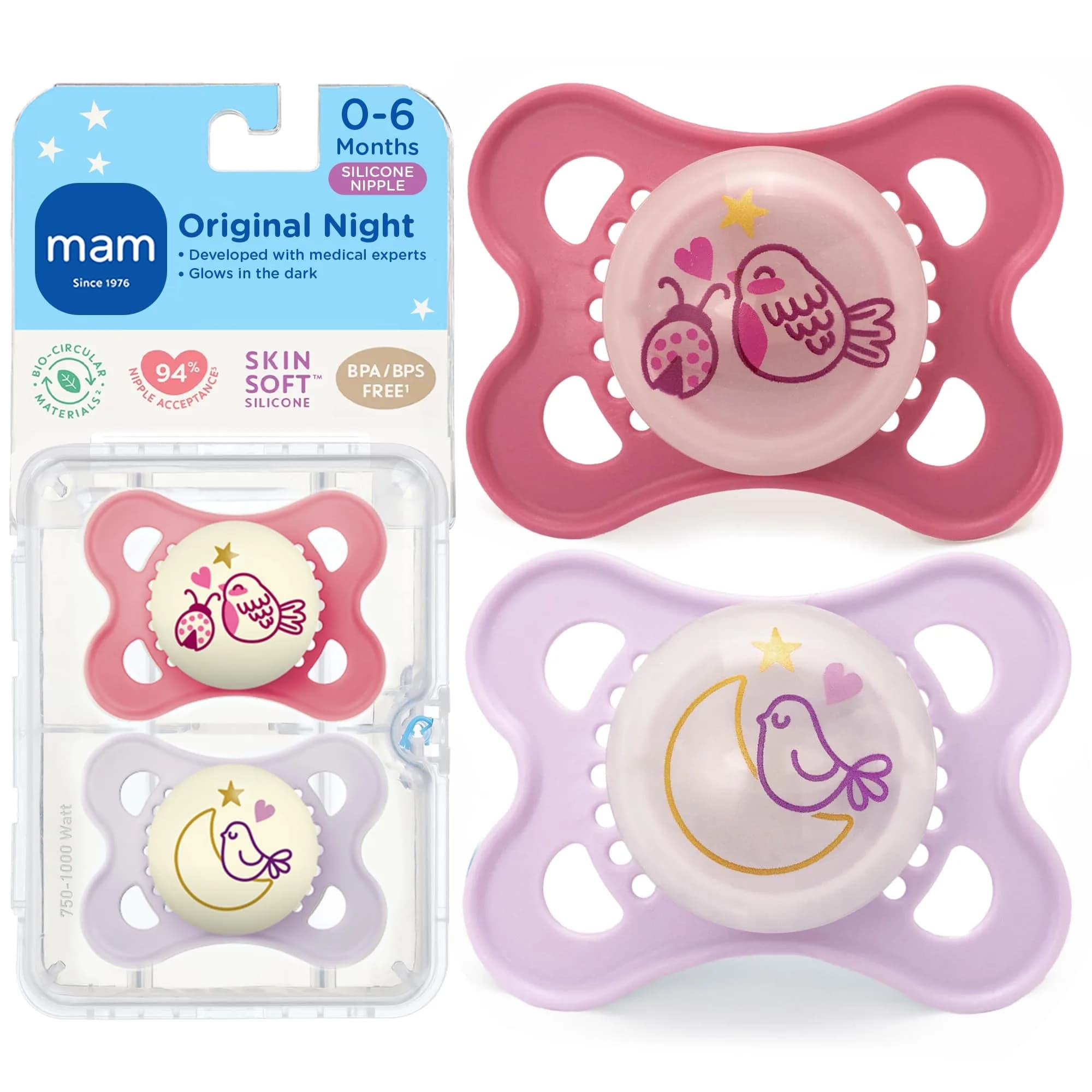 MAM Original Baby Pacifiers 0-6 Months, Glows in The Dark, 2 Pack | Developed with Pediatric Dentists