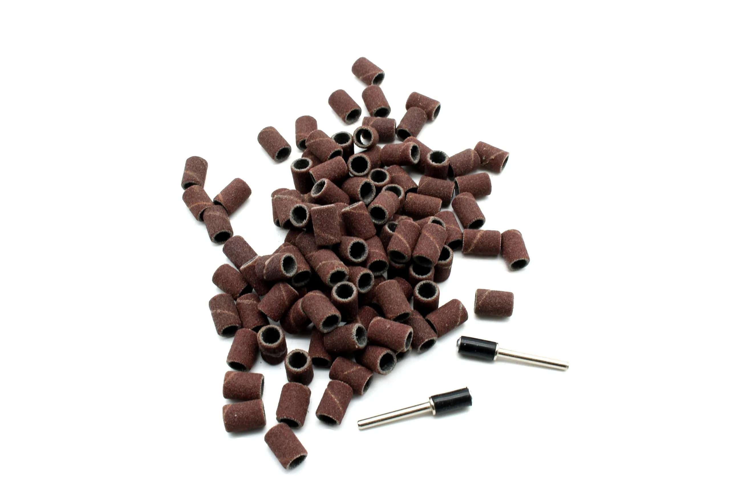 TEMO 100-Piece 1/2" (12.7mm) Grit 60 Coarse Sand Drum Set with 2x 1/8" (3.175mm) Mandrels | For Wood, Plastic, Metal Sanding — 1/4" #60