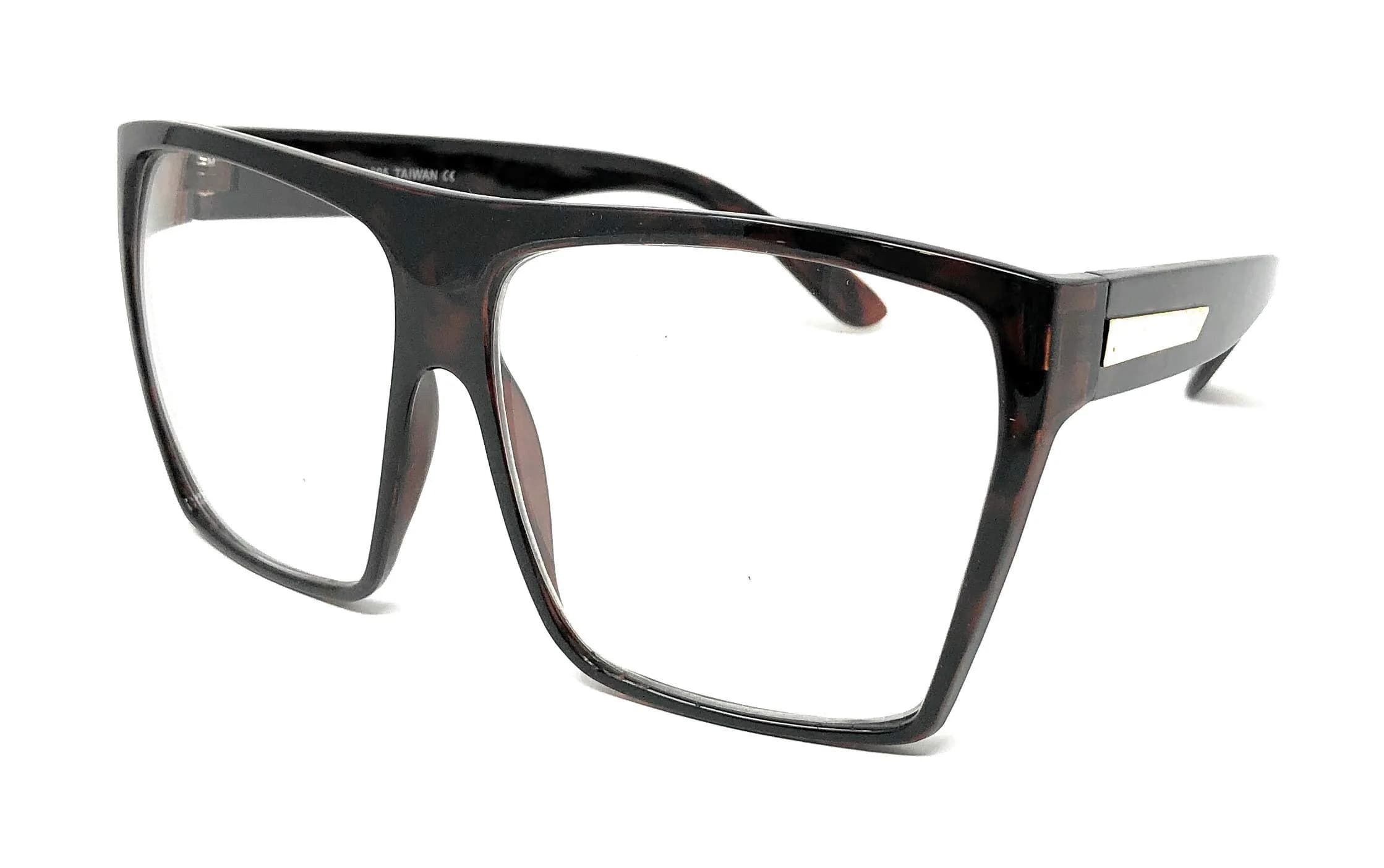 JuicyOrange Oversized Clear Lens Square Eyeglasses | Unisex Flat Top Frames (5 3/4" W x 2 1/2" H) — Tortoise